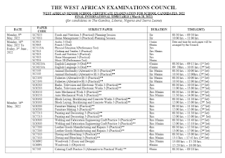 2022 WAEC Timetable for School Candidates [16th May - 24th June]