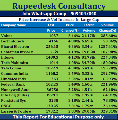 Price Increase & Vol Increase In Large Cap