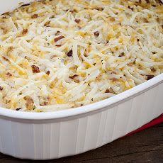 Loaded Potato Casserole With Sour Cream, Cheddar Cheese, Bacon Bits, Green Onions, Ranch Dip Mix, Hash Browns