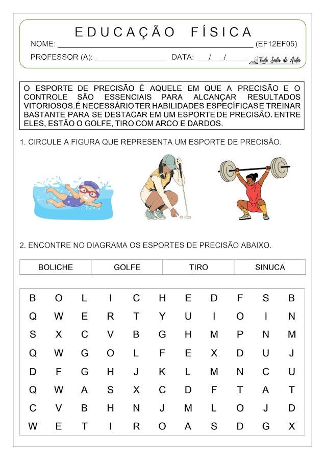 atividade de educação física 1 ano