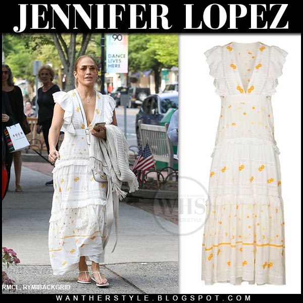 Jennifer Lopez in white embroidered maxi dress