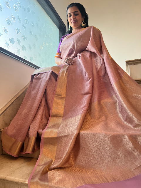 Onion pink Silk Kanjeewaram saree