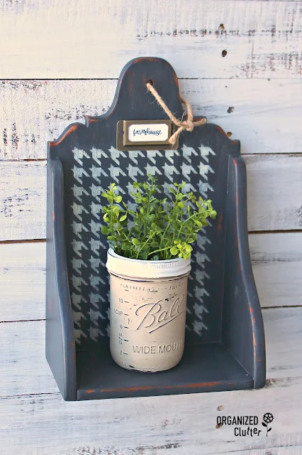 Thrift Shop Country Shelf Upcycle with Chalk Paint & Houndstooth Stenci