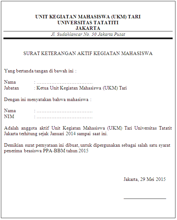 Contoh Surat Aktif Organisasi