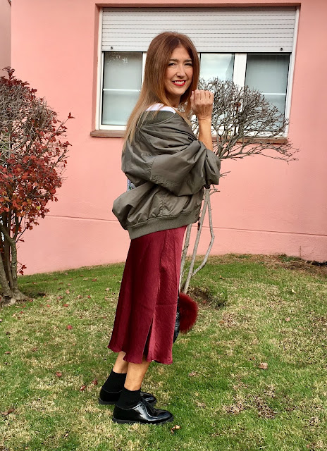 JustFab, Burgundy, Vestido Lencero, Bolso Saco, Bomber, Street Style, Cool, Shopping, Carmen Hummer