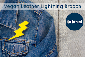 Vegan Leather Lightning Bolt Brooch on a Denim Jacket