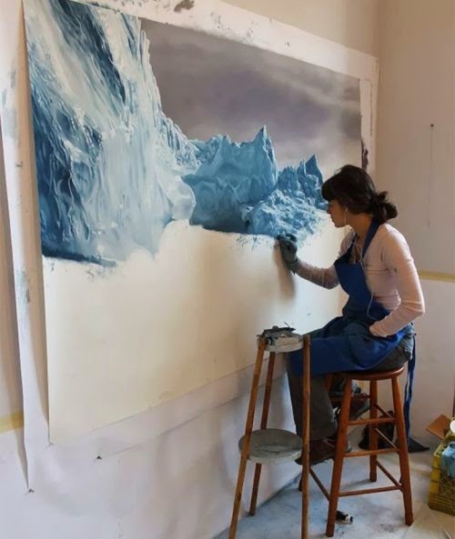 Zaria Forman photo realistic paintings landscapes nature water icebergs oceans