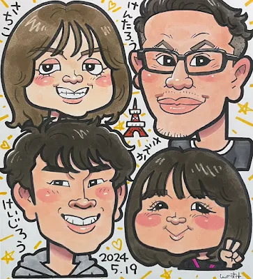 東京タワー　似顔絵  carricature Tokyo tower