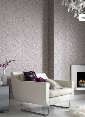 comfortable living space sophisticated purple wallpaper