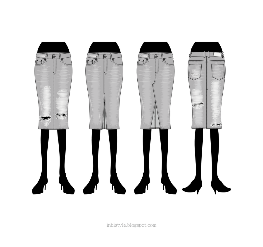 Knee-length Denim Skirt Template Vector