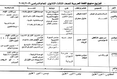 توزيع منهج اللغة العربية للصف الثالث الثانوى 2017