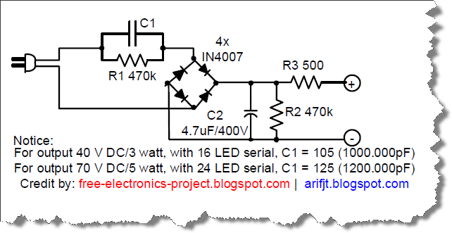 5watt Led Ac Circuits - It Can Be Output 3 Watt Or 5 Watt And Read The C1 Value For It If 3 Watt Led Can Flow 40 V Dc 16 Serial Led C1 Must Be 1000nf400v - 5watt Led Ac Circuits