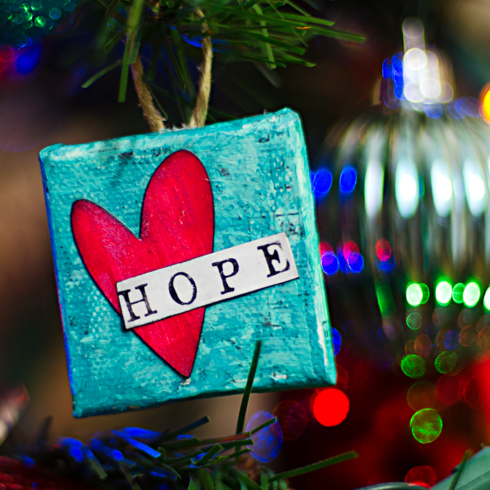 mixed media Christmas ornament - HOPE