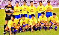 U. D. LAS PALMAS - Las Palmas de Gran Canaria, España - Temporada 1996-97 - Manuel Pablo, Canales, Víctor, Simionato, Toni y Arístides Rojas; Samways, Asier, Paquito, Orlando Suárez y y Turu Flores - ECIJA BALOMPIÉ 0 U. D. LAS PALMAS 0 - 09/03/1997 - Liga de 2ª División, jornada 26 - Écija, Sevilla, estadio Municipal San Pablo - Las Palmas fue 7º en la Liga de 2ª, con Pacuco Rosales, Ángel Cappa y Paco Castellano de entrenadores