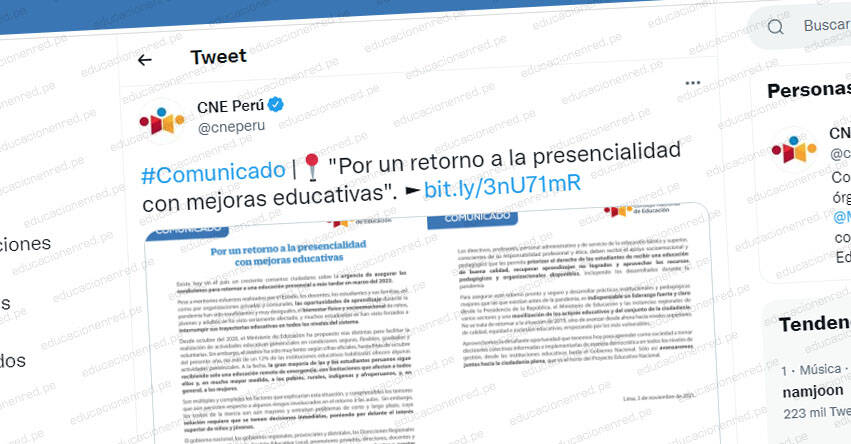 COMUNICADO CNE: Por un retorno a la presencialidad con mejoras educativas - www.cne.gob.pe