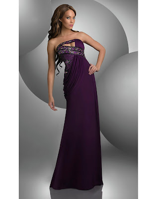 Beading Strapless Chiffon Purple Column Evening Dress