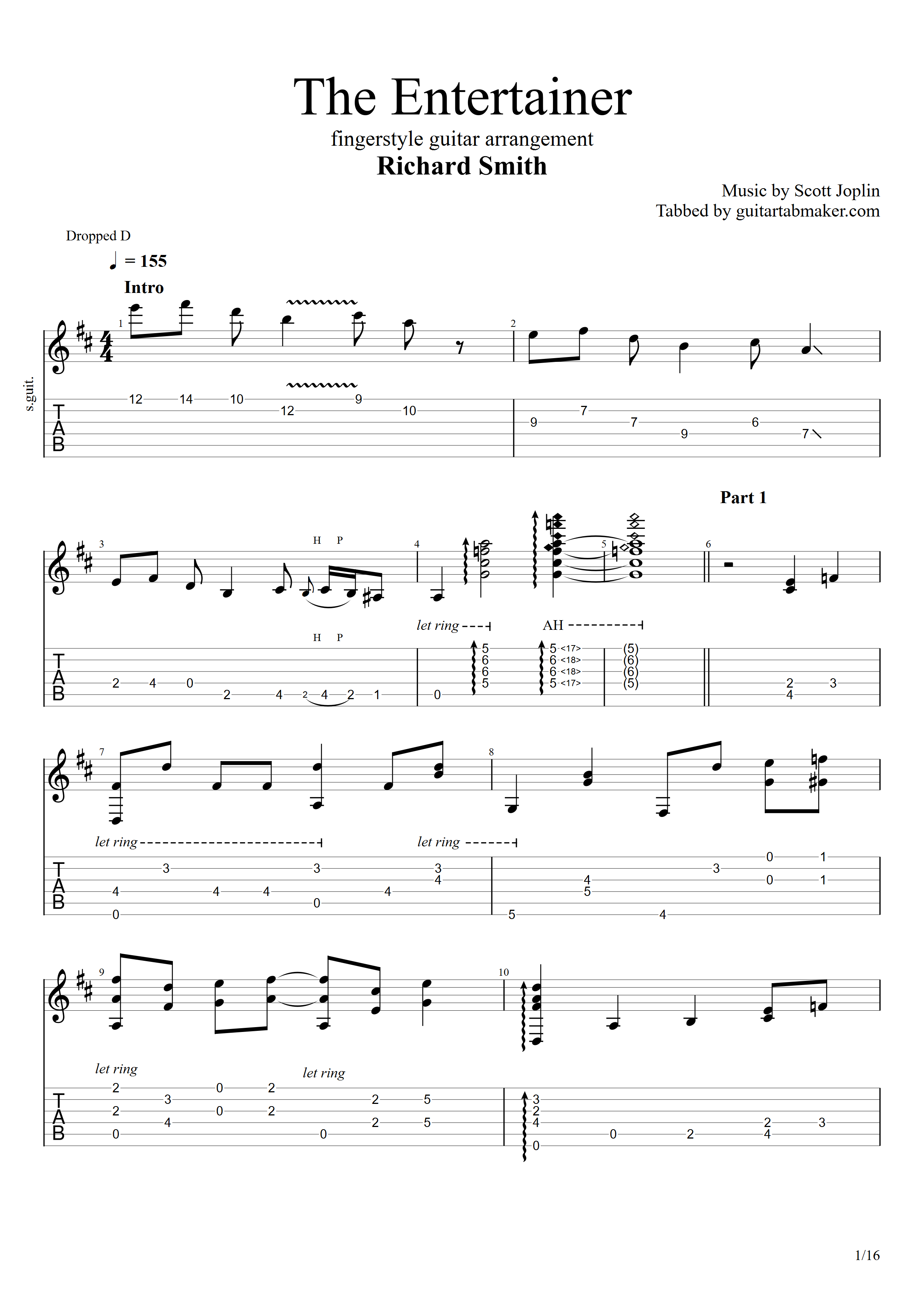The Entertainer fingerstyle guitar TAB