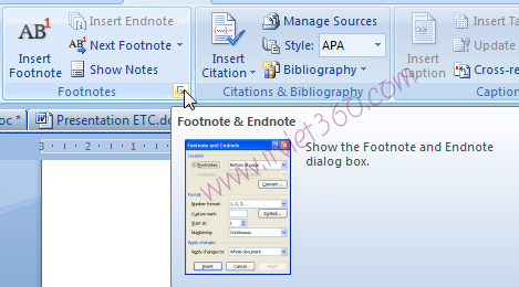 Cách tạo footnotes, endnotes trong Word 2007