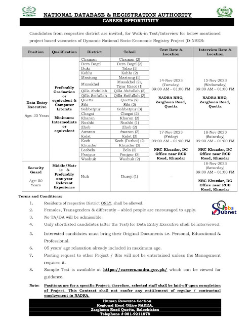 NADRA Jobs 2023 in Baluchistan Online Apply Walk in interview