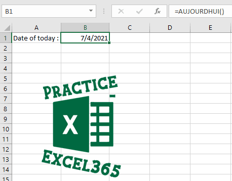 كيفية استعمال الدالة AUJOURDHUI في الاكسل