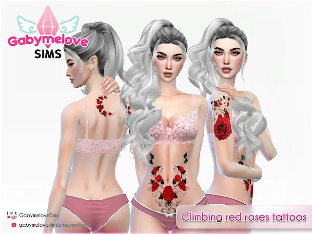 Sims 4 CC | Tattoo: Climbing red roses tattoo pack for women | Gabymelove Sims | Mod, mods, Tatuaje, tatuajes, enredadera, enredaderas, viña, viñedo, rosas, rojas, rosa, paquete, para mujeres, mujer, femenino, masculino, luna, moon, flower, flowers, free download