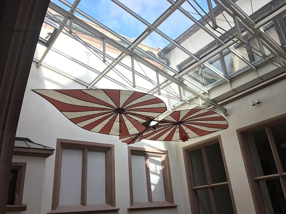 A replica of  Berblinger’s glider at Ulm City Hall.