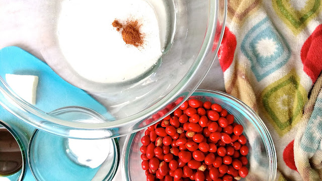 The ingredients for Boston Baked Bean Brittle measured out and sitting on the counter