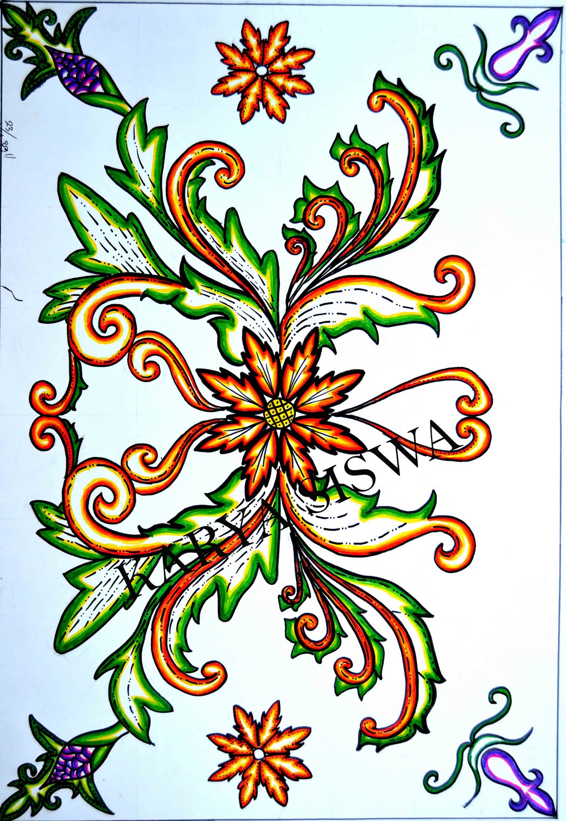 Contoh sketsa gambar batik bunga - 28 images - mewarnai 