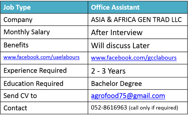  We are entirely sharing confirm in addition to authentic Jobs across United Arab Emirates Office Assistant Vacancy