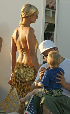 Paris Hilton Pictures GOLDEN BIKINI OUTFIT from  Malibu Beach House