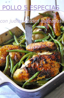 Pollo 5 especias con judias salteadas al estilo oriental