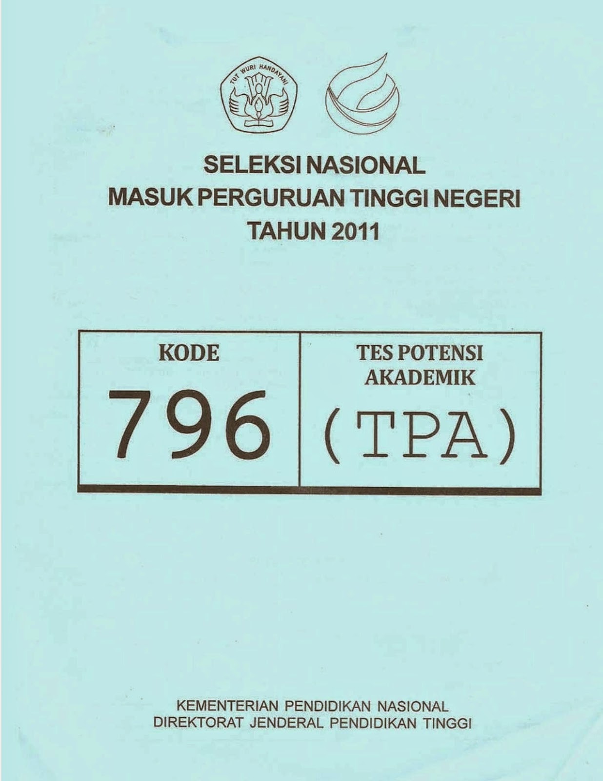 Dan pada kesempatan kali ini Pak Anang menyuguhkan file Naskah Soal SNMPTN 2011 Tes Potensi Akademik TPA Kode Soal 796 Untuk mengunduh file soal