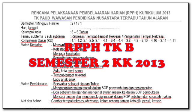 RPPH TK B Semester 2 Minggu 1-8 Kurikulum 2013 - Format File Paud