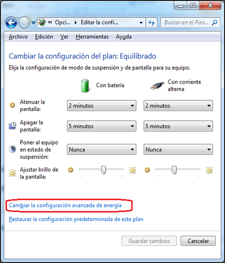 Cambiar la configuracion avanzada