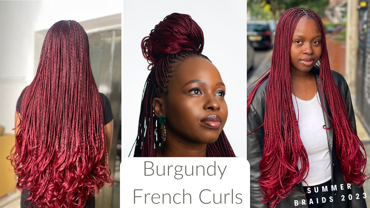 BURGUNDY FRENCH CURLS BRAIDS ON 4C NATURAL HAIR