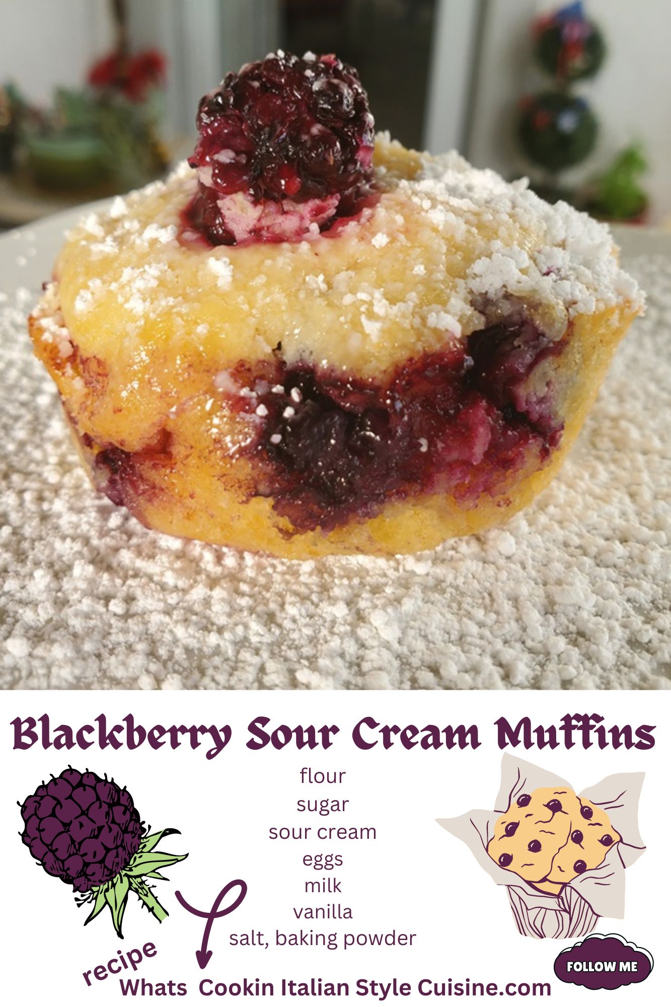 blackberry muffins with sour cream pin for later recipe