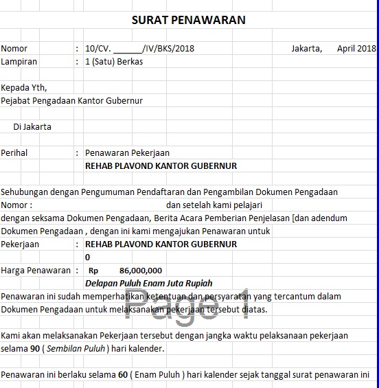 CONTOH SURAT TENDER ATAU SURAT PENAWARAN - Ilmu Beton