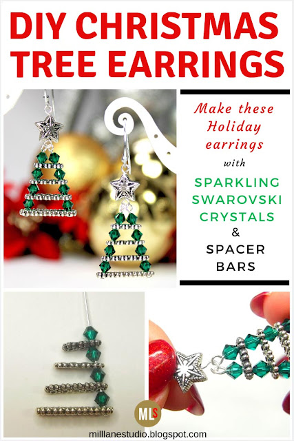 DIY Project sheet for how to make a pair of Evergreen Christmas Tree earrings with Swarovski Crystals and graduated spacer bars