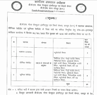 RAIPUR HEALTH DEPARTMENT VACANCY 2023 | रायपुर के स्वास्थ्य विभाग में विभिन्न पदों की भर्ती के लिए वाक इन इंटरव्यू