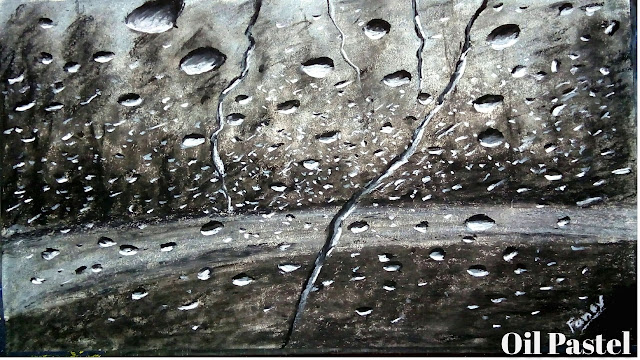 Rainy Drop Drawing With Oil Pastel | Drawing Pictures Of Rainy Season | Realistic Drawing Sketch