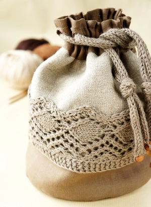 Linen knitting project bag