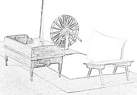 sketch of Mahatma Gandhi's room