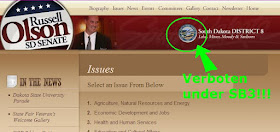 screen cap of Russell Olson's campaign website, showing political use of state seal