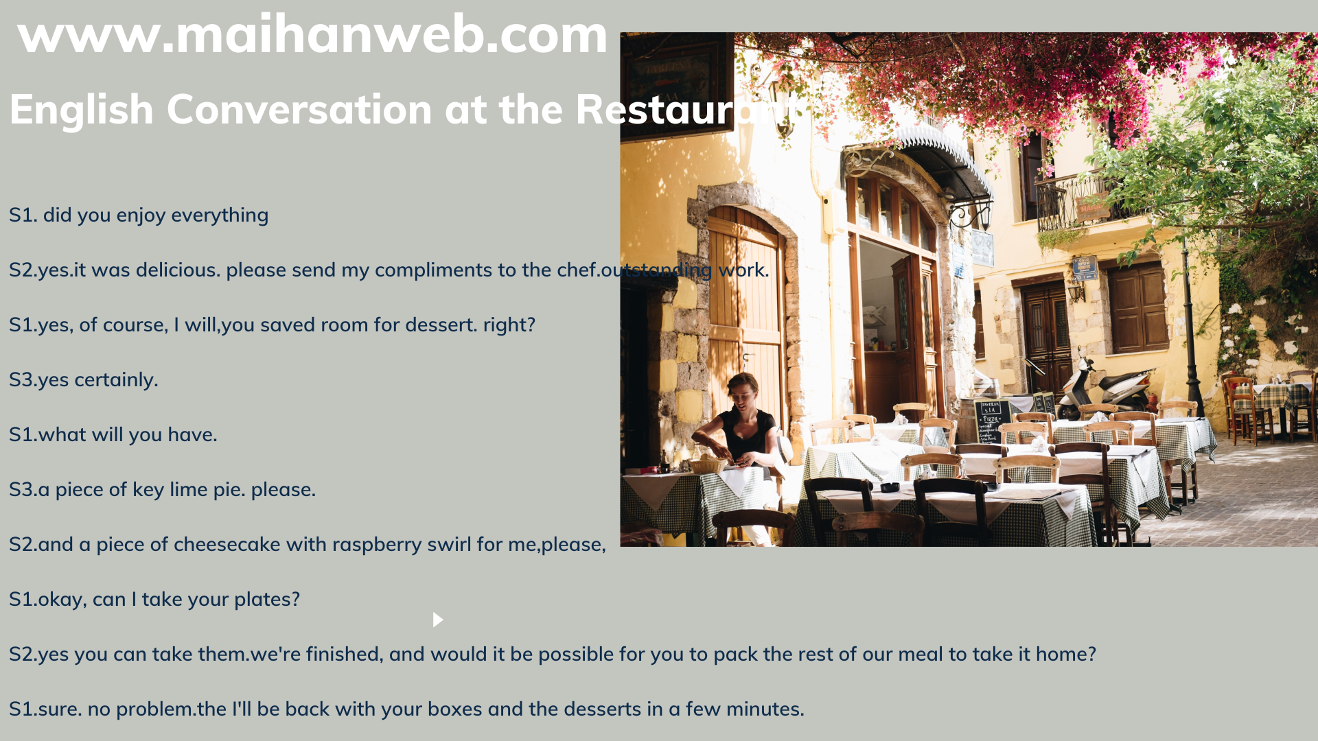 English Conversation at the Restaurant-maihanweb