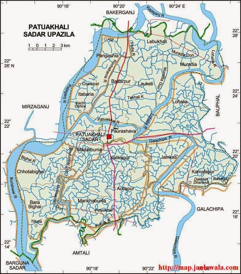 patuakhali sadar upazila map of bangladesh