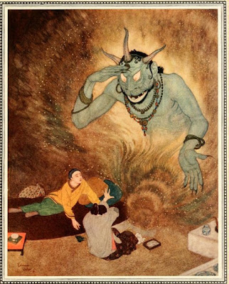 Aladdin and mom meet genie "Edmund Dulac" 