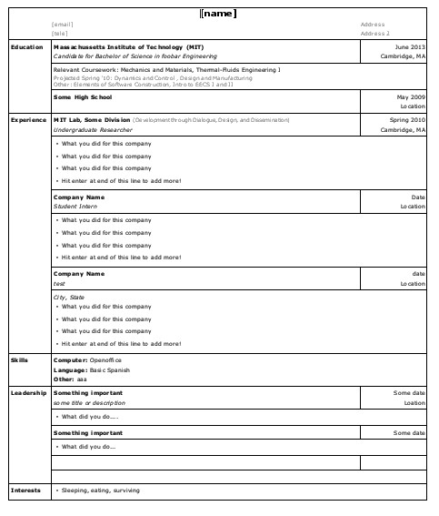 free] Open Office Resume Template for Undergraduates (MIT) - for UPOP