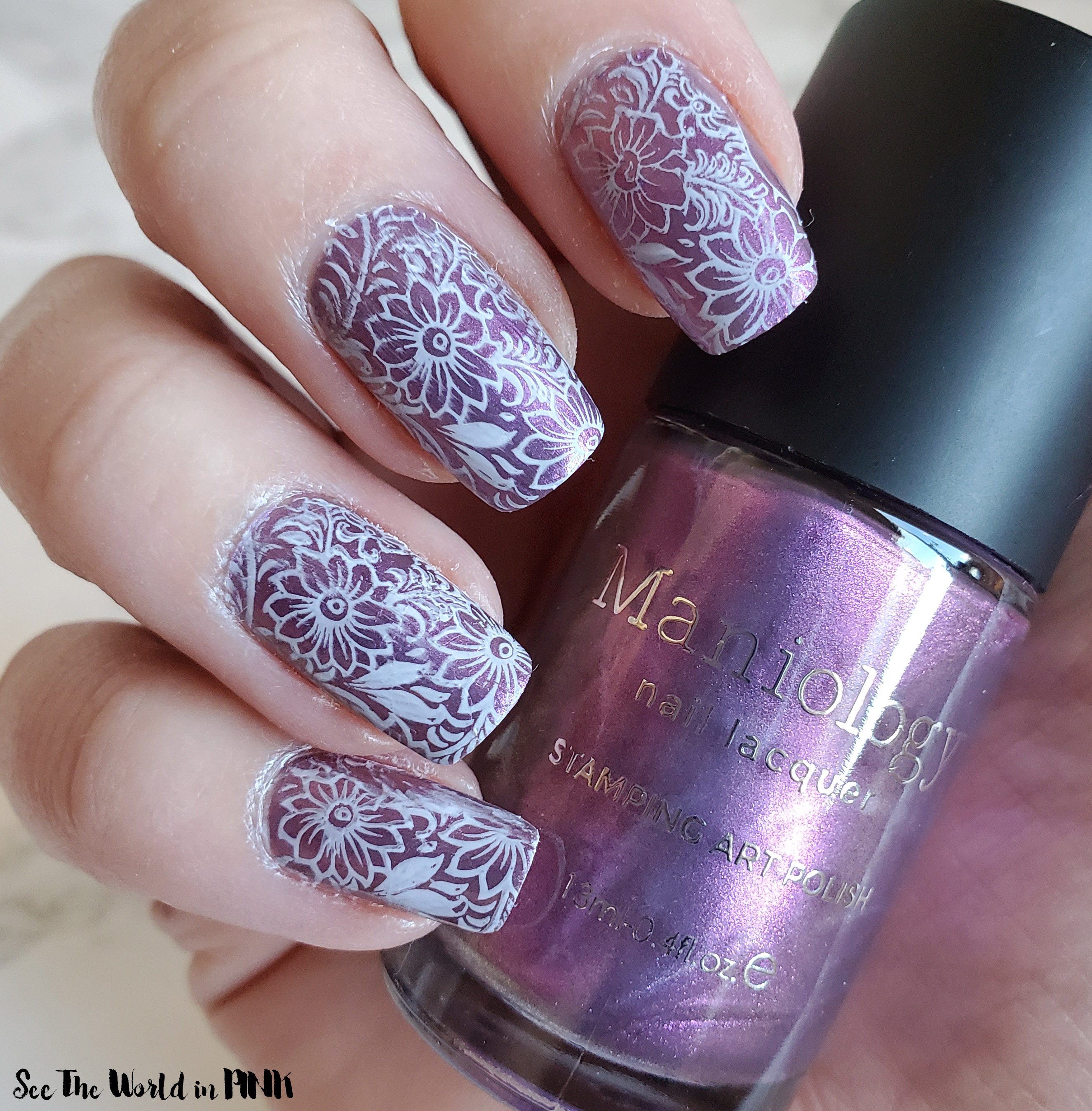 Manicure Monday - Purple Flower Stamped Nails