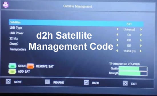 वीडियोकॉन d2h का सैटेलाइट मैनेजमेंट कोड क्या है? What is the satellite management code of Videocon d2h?