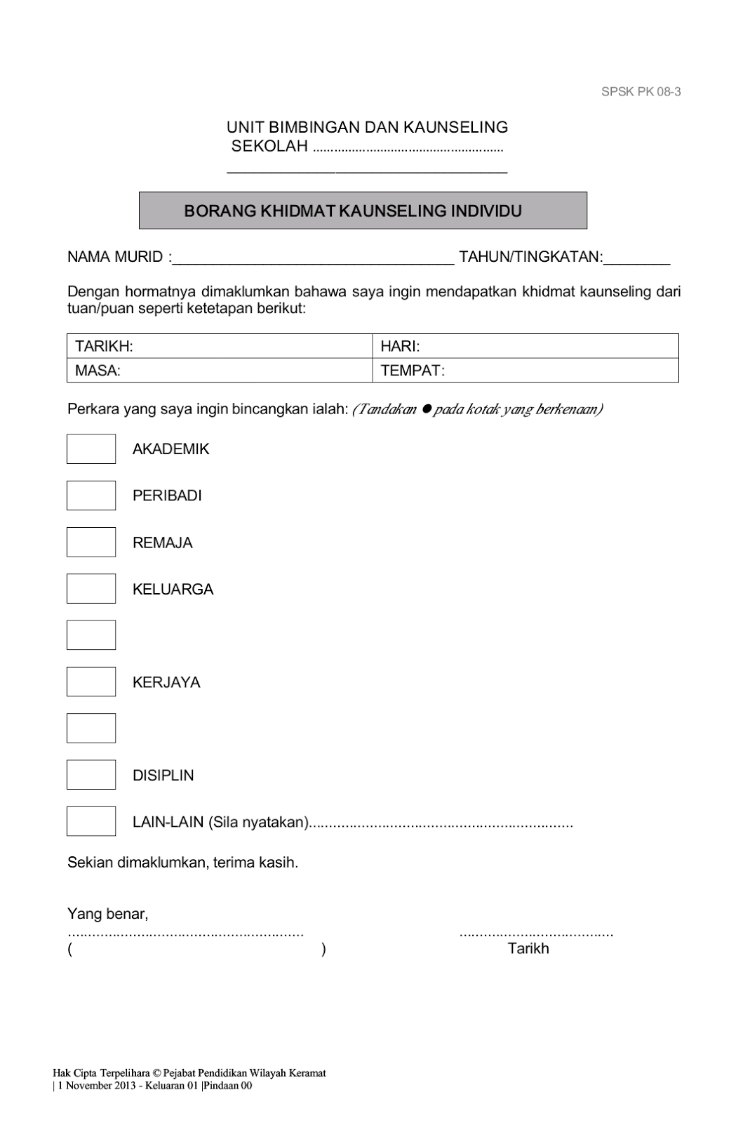 Surat Pekeliling Ikhtisas Guru Bimbingan Dan Kaunseling